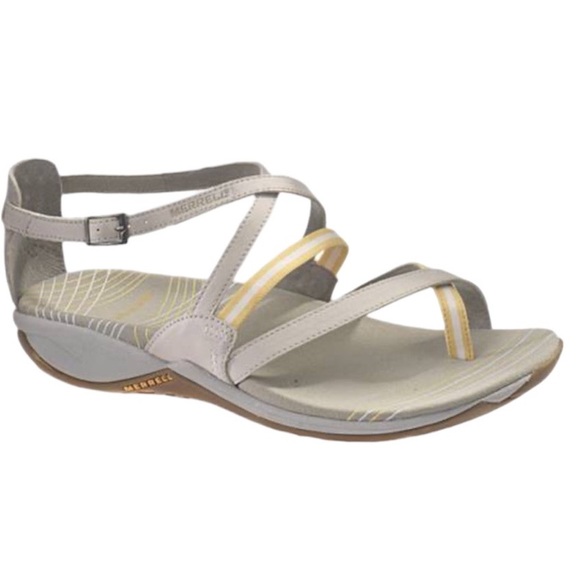 Merrell Shoes - Merrell Lilium Silver Lining/Flax oatmeal & yellow nubuck women’s sandals size 8